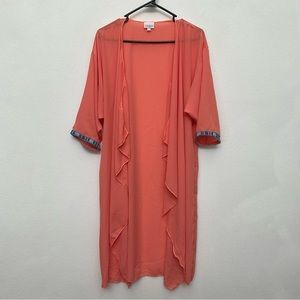 LulaRoe Short Sleeve Coral Long Kimono Cardigan Size Medium Lightweight